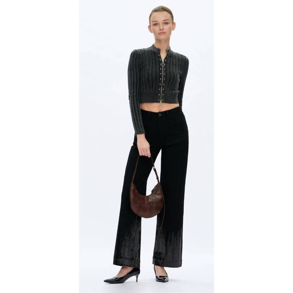 NEW BAYEAS mid rise sequin wide leg jeans in black w/sequins